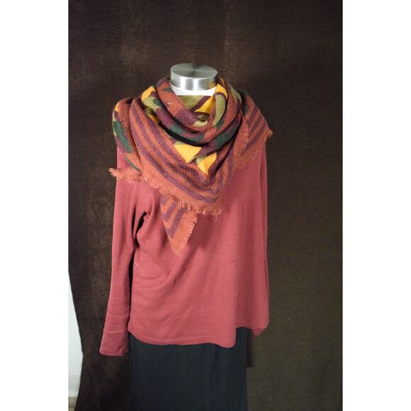 Chevron Striped Square 48"x48" Scarf Multi-Color Frayed Edges Promod Wrap Shawl - Picture 4 of 9